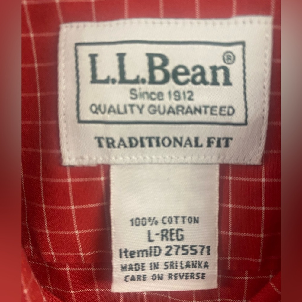 LL Bean Traditional Fit Short Sleeved Button Down Checked Shirt Size Large Red - Picture 4 of 6